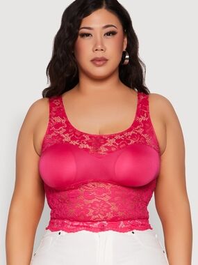 Lace Bralette Crop Top in Hot Pink